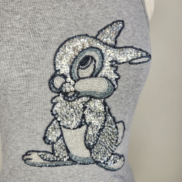 Disney Thumper Rabbit Beaded Sequin Grey Tank Top Bambi Theme Bunny Size XS - Picture 4 of 9